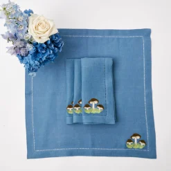 Hot Mrs. Alice Mushroom Blue Linen Napkins (Set Of 4)