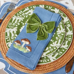 Hot Mrs. Alice Mushroom Blue Linen Napkins (Set Of 4)