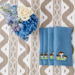 Hot Mrs. Alice Mushroom Blue Linen Napkins (Set Of 4)