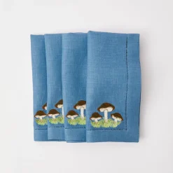 Hot Mrs. Alice Mushroom Blue Linen Napkins (Set Of 4)