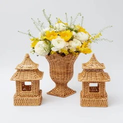 Outlet Mrs. Alice Natural Rattan Pagoda & Urn Vase Set