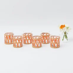 Sale Mrs. Alice Orange Raffia Water Glasses (Set Of 6)