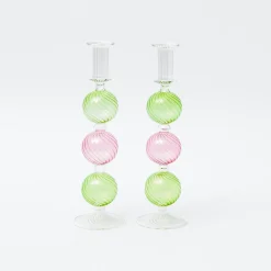 Best Mrs. Alice Pink & Green Camille Candle Holder (Pair)