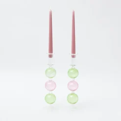 Best Mrs. Alice Pink & Green Camille Candle Holder (Pair)