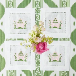 New Mrs. Alice Pink & Green Pagoda Cocktail Napkins (Set Of 4)