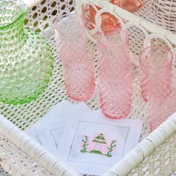 New Mrs. Alice Pink & Green Pagoda Cocktail Napkins (Set Of 4)