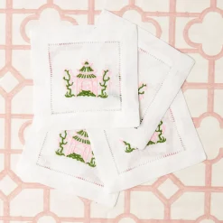 New Mrs. Alice Pink & Green Pagoda Cocktail Napkins (Set Of 4)