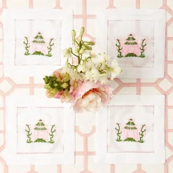 New Mrs. Alice Pink & Green Pagoda Cocktail Napkins (Set Of 4)