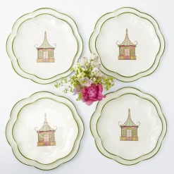 Mrs. Alice Pink & Green Pagoda Dinner & Starter Plates (Set Of 8)