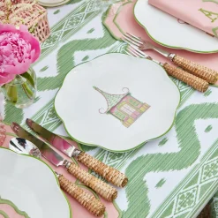 Best Mrs. Alice Pink & Green Pagoda Dinner & Starter Plates (Set Of 8)