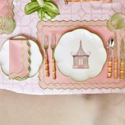 Outlet Mrs. Alice Pink & Green Pagoda Dinner Plate
