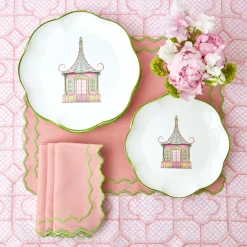 Outlet Mrs. Alice Pink & Green Pagoda Dinner Plate