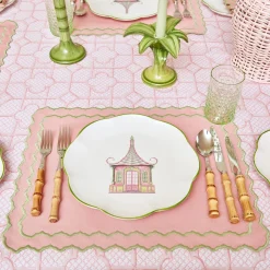 New Mrs. Alice Pink & Green Pagoda Dinner Plate (Set Of 4)