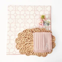 Clearance Mrs. Alice Pink Bamboo, Water Hyacinth & Pink Fringe Linen Set