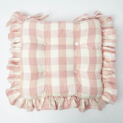 Outlet Mrs. Alice Pink Gingham Ruffle Seat Pad Cushion
