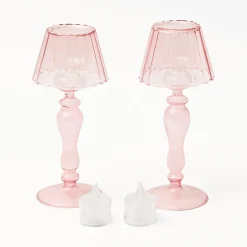Hot Mrs. Alice Pink Glass Lantern Tea Light Holder (Pair) - 24Cm