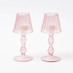 Sale Mrs. Alice Pink Glass Lantern Tea Light Holder (Pair) - 18Cm