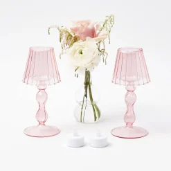 Sale Mrs. Alice Pink Glass Lantern Tea Light Holder (Pair) - 18Cm