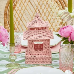 Outlet Mrs. Alice Pink Rattan Pagoda Lantern Set