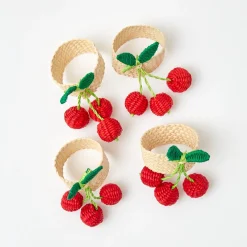 Sale Mrs. Alice Raffia Cherry Napkin Holders (Set Of 4)