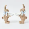 Hot Mrs. Alice Rattan Blue Ribboned Rabbit With Basket (Pair)