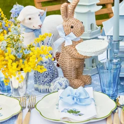 Hot Mrs. Alice Rattan Blue Ribboned Rabbit With Basket (Pair)