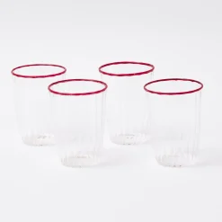 Hot Mrs. Alice Red Rim Water Glasses (Set Of 4)
