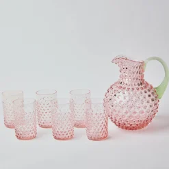 Best Mrs. Alice Rose Hobnail Jug With Emerald Handle & Glasses (Set Of 6)