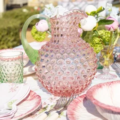 Outlet Mrs. Alice Rose Hobnail Jug With Emerald Handle & Glasses (Set Of 6)