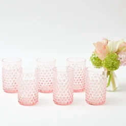 Outlet Mrs. Alice Rose Hobnail Jug With Emerald Handle & Glasses (Set Of 6)