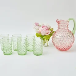 Mrs. Alice Rose Hobnail Jug With Emerald Handle