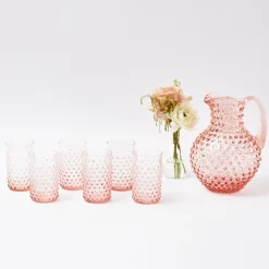 Best Mrs. Alice Rose Pink Hobnail Water Glasses & Jug Set