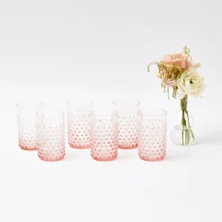 Mrs. Alice Rose Pink Hobnail Water Glasses & Jug Set