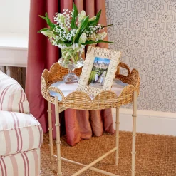 Sale Mrs. Alice Round Scalloped Rattan Tray With Stand