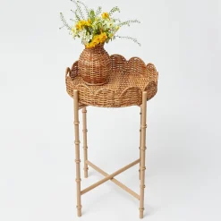 Sale Mrs. Alice Round Scalloped Rattan Tray With Stand