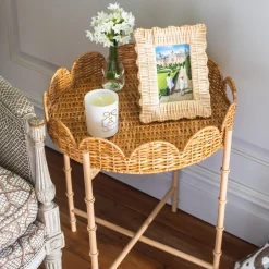 Discount Mrs. Alice Round Scalloped Rattan Tray With Stand