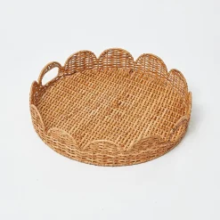 Discount Mrs. Alice Round Scalloped Rattan Tray With Stand