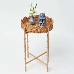 Discount Mrs. Alice Round Scalloped Rattan Tray With Stand