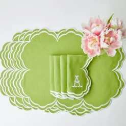 Clearance Mrs. Alice Serena Apple Green Scalloped Placemats (Set Of 4)