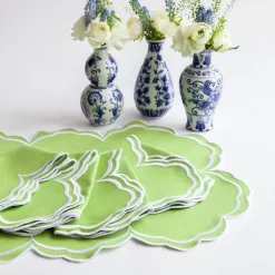 Clearance Mrs. Alice Serena Apple Green Scalloped Placemats (Set Of 4)