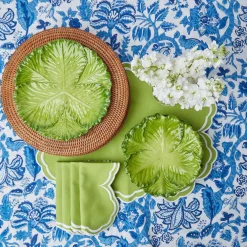 Clearance Mrs. Alice Serena Apple Green Scalloped Placemats (Set Of 4)