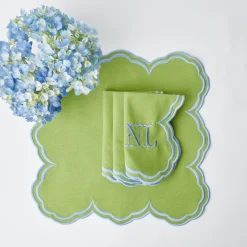 Best Mrs. Alice Serena Apple Green With Blue Napkins (Set Of 4)