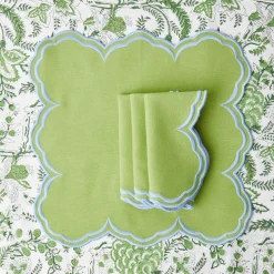 Best Mrs. Alice Serena Apple Green With Blue Napkins (Set Of 4)