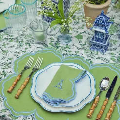 Best Mrs. Alice Serena Apple Green With Blue Napkins (Set Of 4)