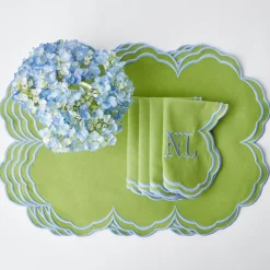Best Mrs. Alice Serena Apple Green With Blue Napkins (Set Of 4)