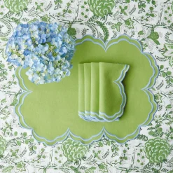 Discount Mrs. Alice Serena Apple Green With Blue Placemats (Set Of 4)
