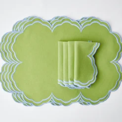 Discount Mrs. Alice Serena Apple Green With Blue Placemats (Set Of 4)