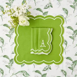 New Mrs. Alice Serena Applique Green Placemats & Napkins (Set Of 4)
