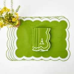 New Mrs. Alice Serena Applique Green Placemats & Napkins (Set Of 4)