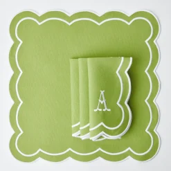 New Mrs. Alice Serena Applique Green Placemats & Napkins (Set Of 4)